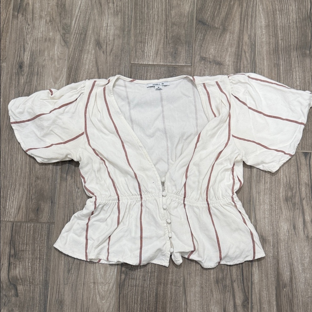 O'Neill Cream and Pink Striped Blouse